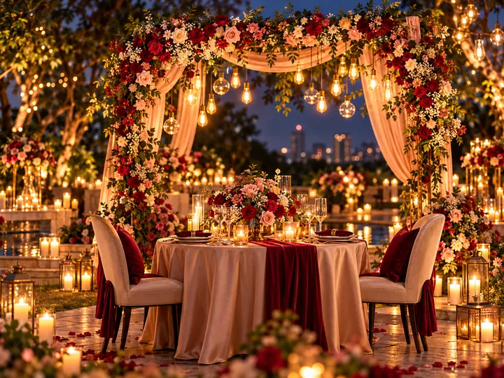 Romantic floral and candlelit anniversary dinner concept