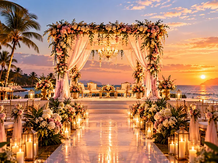 AI event concept: Beach wedding entrance