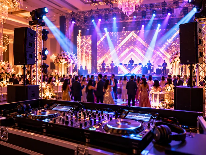DJ, Sound & Production: AI-generated realistic event planning illustration