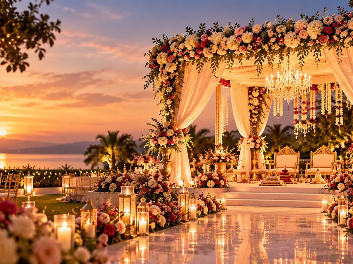 AI event concept: Floral waterfront ceremony
